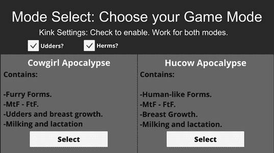 Cowgirl/Hucow Apocalypse adult sex game
